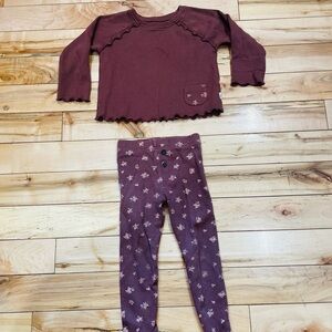 Easy Peasy Girls Brown Floral set pants and thermal shirt 3T